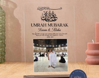 Umrah Mubarak photo acrylic plaque, personalised Hajj photograph gift, Mum, Dad, Sister, custom Islamic gifts, Ramadan, Eid, hajj pilgrimage