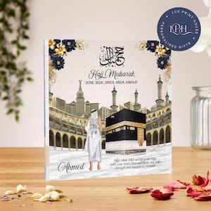 Hajj Mubarak acrylic block, Personalised Islamic Gifts, Umrah Mubarak gift, Pilgrimage, Kaaba, Ramadan, Eid Mubarak, Dad, Brother, Uncle