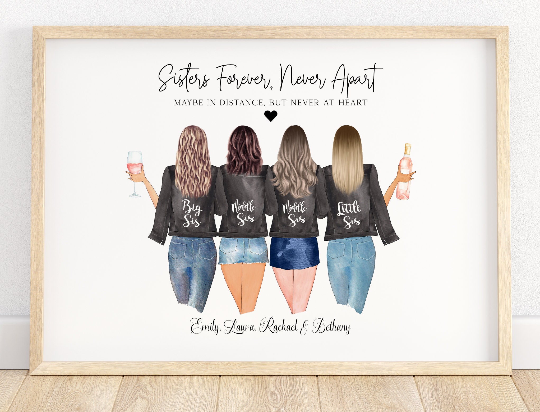 Personalised 4 Sister Print, Sister Birthday Gift, Big Sis Little  