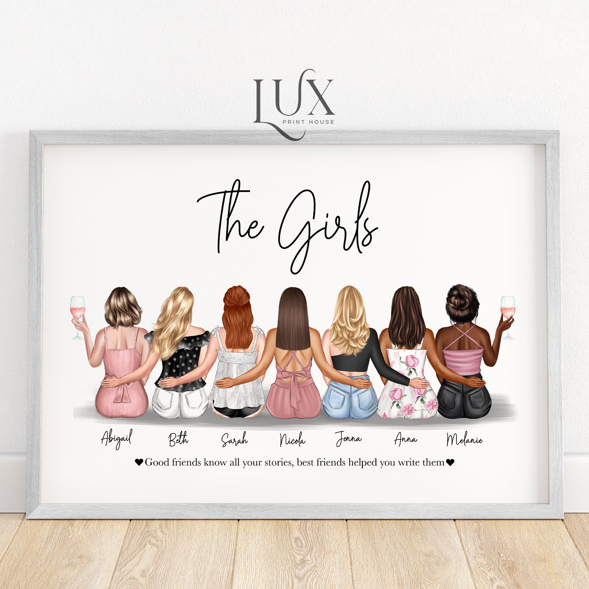 Personalised group of friends print, best friend print, portrait, art, friendship illustration, birthday gift, 6 friends print, bestie gift