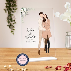 Custom couple portrait, faceless portrait, acrylic plaque, custom illustration, girlfriend and boyfriend, engagement gift, 1st anniversary
