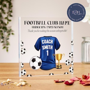 Football team gifts, acrylic block, sports team, football manager gift, thank you coach, football shirt, end of season, coach appreciation