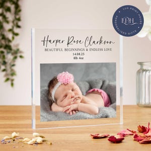 Newborn baby gift, personalised newborn photo acrylic block, baby keepsake present, baby boy, baby girl, unique baby gift, new parents gifts