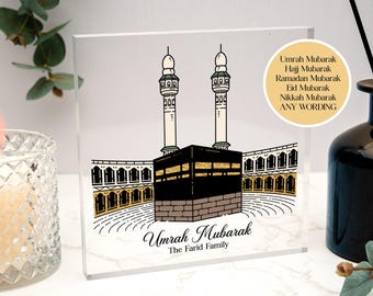 Personalised Umrah Mubarak gifts, free standing acrylic block, Islamic Gift, Hajj Mubarak, Umrah Mubarak, Umrah Kaaba, Ramadan Mubarak