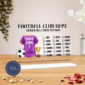 Personalised football coach gift, girl football manager gift, sports team gift, thank you coach, end of season plaque, coach appreciation