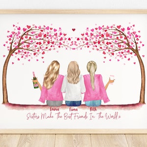 Sister print, three sisters, sister gift, sister birthday gift, 3 sisters, personalised gift for a sister, personalised print, sibling print