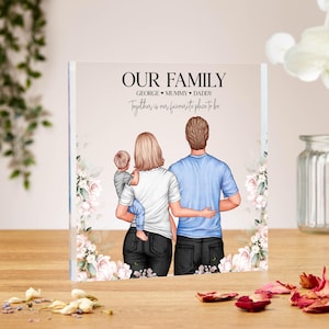 Personalised family acrylic block, family print, birthday gift, mothers day, fathers day, gift for mum, new home gifts, child illustration