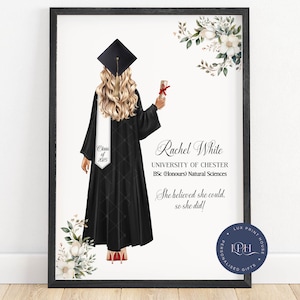 Female Graduation gifts, personalised graduation print, gift for daughter graduation, 2025, female graduation illustration, granddaughter
