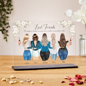 Personalised group of friends print, acrylic plaque, best friend print, plus size, friendship illustration, birthday gift, friend gifts. bff