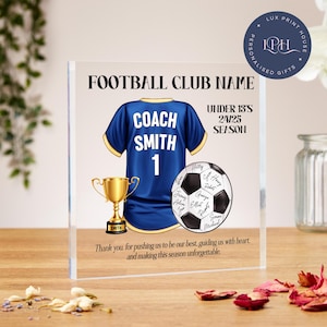Football team gifts, acrylic block, sports team, football manager gift, thank you coach, football shirt, end of season, coach appreciation