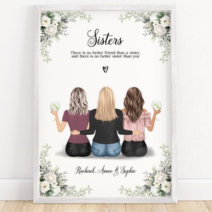 Sister print, three sisters, sister gift, sister birthday gift, 3 sisters, personalised gift for a sister, personalised print, sibling print