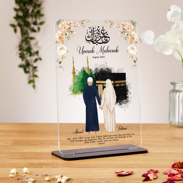 Umrah Mubarak Geschenke für Paare, personalisierte Acrylplakette, Islamisch, Hajj Mubarak, Umrah Mubarak, Umrah Kaaba, Ramadan Mubarak, Eid Mubarak