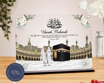 Umrah Mubarak plaque, personalised Islamic gift, custom Hajj Mubarak gifts, umrah couple present, Ramadan, Eid, husband, wife, nikkah, pairs