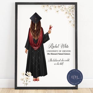 Graduation gifts, personalised graduation print, gift for daughter graduation, class of 2025, female graduation illustration, granddaughter