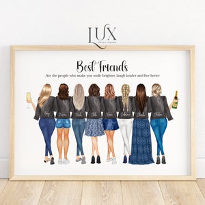 Best friend gift, group of friends print, best friend print, best friend picture, friendship illustration, friendship present, girl group