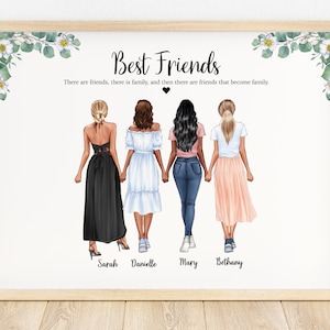 Best friend gift, group of friends print, best friend print, best friend picture, friendship illustration, friendship, girl group, birthday