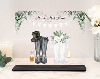 Personalised wedding welly boot acrylic plaque, mr and mrs gifts, wedding present, bride and groom gift, wedding keepsake, wedding gifts