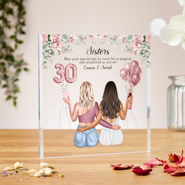 30. Geburtstagsgeschenk für Schwester, klarer Acrylblock, Schwester-Geburtstagsgeschenk, spezieller Geburtstag, beste Freundin, Schwester 30.Geburtstagsgeschenk, Tochter