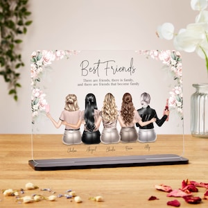 Best friend gift, clear acrylic plaque, group of friends print, best friend gift, 30th birthday gift, personalised girl group portrait, 21st