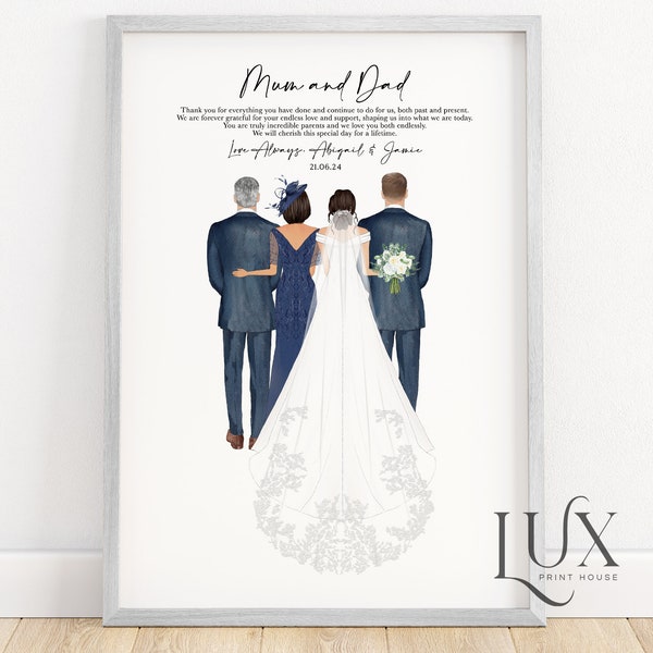 Parents of the bride and groom print, family wedding print, gift to parents of the bride, wedding poem, mum and dad on my wedding day, mom