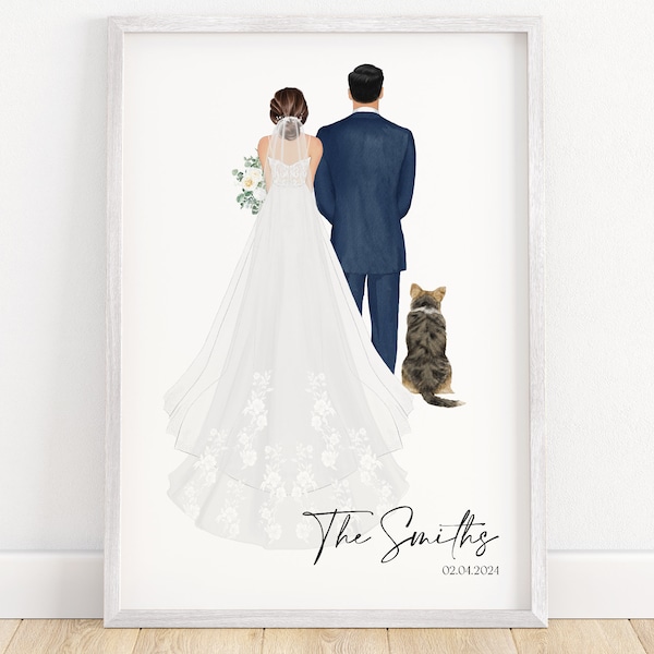 Personalised wedding print with dog, wedding print pets, wedding poster, mr and mrs wedding gift, bride and groom gifts, wedding present