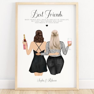 Personalised best friend print, plus size print, friendship illustration, friend birthday gift for her, best friend gift, sister, birthday