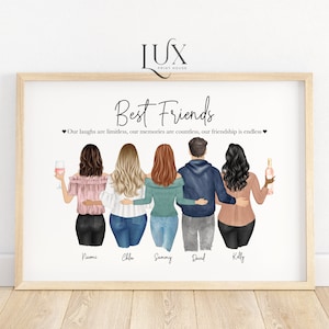 Personalised group of friends print, best friend print, portrait, friendship illustration, birthday gift, 6 friends print, sister, brother