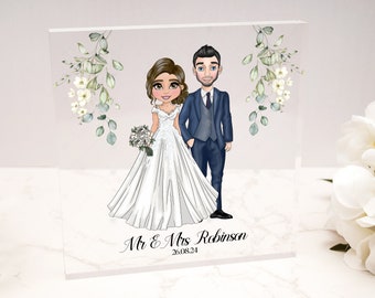 Wedding gift for couple, clear acrylic block, bride and groom gifts, personalised wedding present, custom wedding portrait, mr and mrs gifts