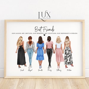 Best friend gift, group of friends print, best friend print, best friend picture, friendship illustration, friendship, girl group, birthday