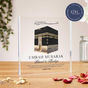 Umrah Mubarak acrylic block, personalised Islamic gift, Arabic calligraphy, Hajj Mubarak, Kaaba, Eid Mubarak, Brother, Dad, plaque, Uncle
