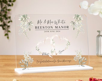 Personalised wedding gifts for bride and groom, acrylic plaque, congratulations on your wedding, Mr & Mrs, unique gift for couple, newlyweds