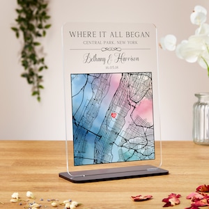 Custom where we met acrylic plaque, our first date map, night we met, 1st anniversary gift, engagement map print, wedding, girlfriend, wife