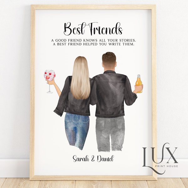 Guy and girl best friend gift, best friend print, boy and girl print, personalised friendship print, gift for male friend, sister, brother