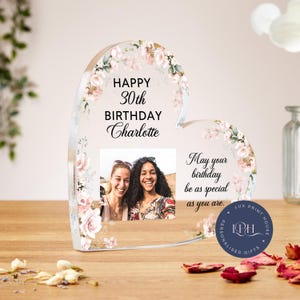 30th birthday gift, heart acrylic photo block, personalised best friend gift, friendship present, 40th, 50th, 60th, unique birthday gift