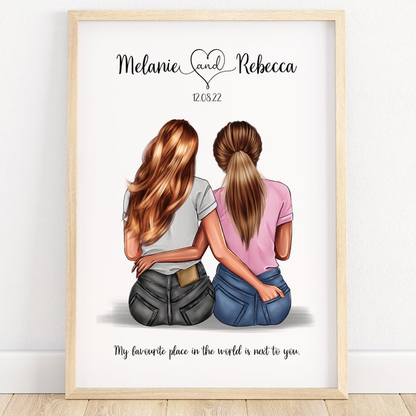 Gay couple portrait, lesbian couple gifts, LGBTQ, couples print, personalised gift, 1st anniversary, gift for partner, engagement gift, LGBT