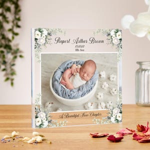 Personalised newborn photo acrylic block, baby photo gifts, newborn baby boy personalised gift, photo keepsake, photo block, new baby gift