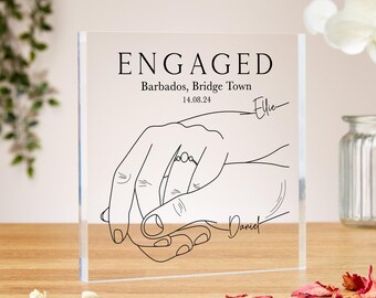 Personalised engagement hand line acrylic block, mr and mrs wedding gift, engagement gift, wife to be gift, newly engaged gifts, anniversary