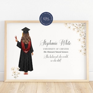 Graduation gifts, personalised graduation print, gift for daughter graduation, class of 2025, female graduation illustration, granddaughter