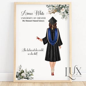 Personalised graduation print, custom female graduate gifts, gift for her, 2025, daughter, sister, best friend, niece, graduation poster
