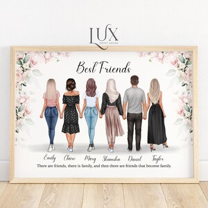 Best friend gift, group of friends print, best friend print, best friend picture, friendship illustration, friendship, boy best friend gift
