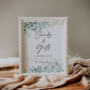 PERSONALISED wedding gift sign, card and gifts sign, eucalyptus, gifts and cards thank you sign, printable, wedding reception sign, table