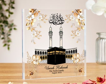 Umrah Mubarak gift, free standing acrylic block, personalised Islamic Gifts, Islamic calligraphy, Hajj Mubarak, Umrah Kaaba, Ramadan Mubarak