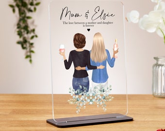 Personalised mothers day gift, clear acrylic plaque, gift for mum birthday, mother and daughter print, unique gift, custom illustration