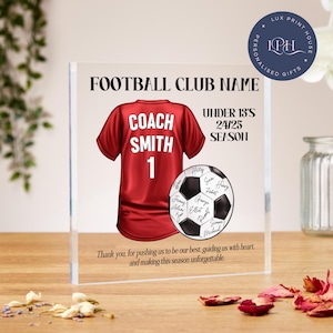 Football team gifts, thank you coach acrylic block, sports team, football manager gift, football shirt, end of season, coach appreciation