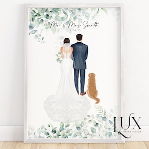 Personalised wedding print dog, wedding print gift, wedding gift, bride and groom, mr and mrs gifts, wedding poster, wedding illustration