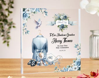First Holy communion gifts for boys, acrylic block, Baptism Gift, grandson, son, godson, christening gifts, brother, nephew, keepsake gift