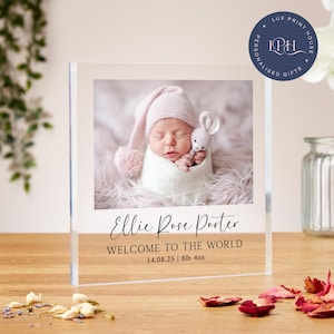 Newborn baby gift, personalised newborn photo acrylic block, baby keepsake present, baby boy, baby girl, unique baby gift, new parents gifts