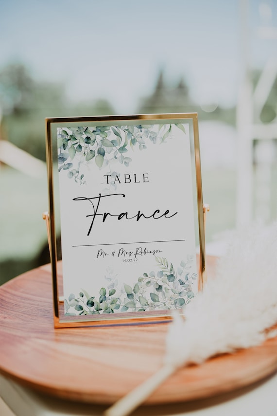 PERSONALISED Greenery Table Name Cards Table Numbers Wedding