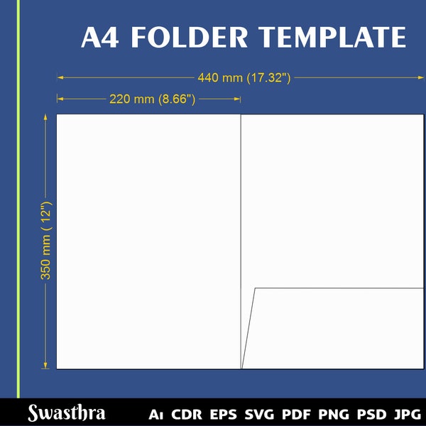 A4 Document folder template, document storage box,Travelers Folder svg, folder template, flat box, 8.66x12, Ai, SVG, PDF, Cricut, Silhouette