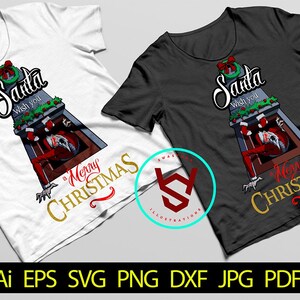 May include: Two t-shirts with a Christmas-themed graphic of Santa Claus climbing out of a grave. The text on the shirts reads "Santa Wish You A Merry Christmas".